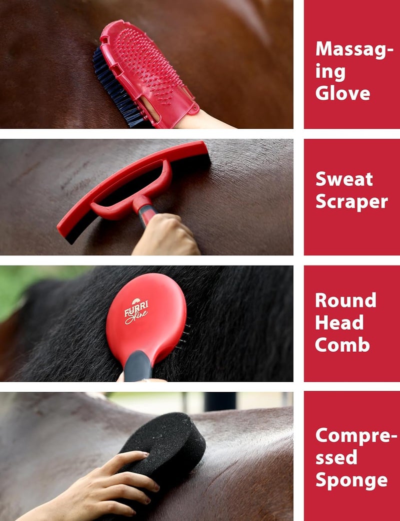 Furrishine 11PCS Horse Grooming Kit Curry Comb Sweat Scraper Horse Bathing Supplies Grooming Tools with Storage Bag Shadowberry - Image 4